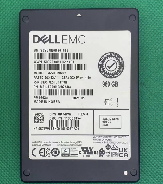 Hot Selling De Ll Server SSD with 960GB SAS 12GB 2.5 SAS Hard Disk Interface Capacity New & Internal/External Usage