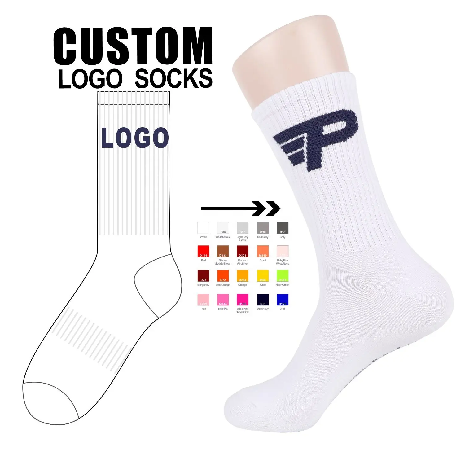 Design Made Your Own Logo Calcetines Personalizados Hombres Calcetín Casual Diseño Personalizado Logo Algodón Hombres Calcetines