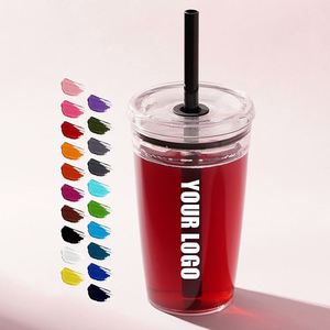 Gobelet en plastique transparent réutilisable de 450 ml avec logo personnalisé pour café, thé au lait, jus de fruits, avec paille - Product Image 1