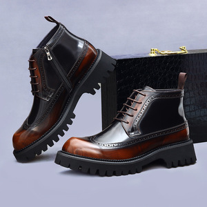 Bottes montantes pour hommes en cuir véritable brossé, style rétro, à bout fermé, formelles, à lacets, antidérapantes – Meilleures ventes - Product Image 2