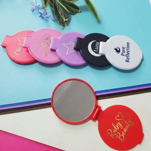 Miroirs de maquillage compacts portables ronds vintage populaires avec logo personnalisé, petite coque en plastique anti-chute pour le voyage - Product Image 1
