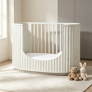 Cama Infantil Moderna Nórdica Contemporánea BH02, Ovalada y Curva, de Madera Maciza de Fresno Acanalado, para Dormitorio - Product Image 3