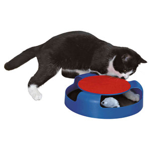 Jouet en peluche pour chat, plaque attrape-souris, jeu interactif, diamètre 25 cm, couleur bleu et rouge - Product Image 1