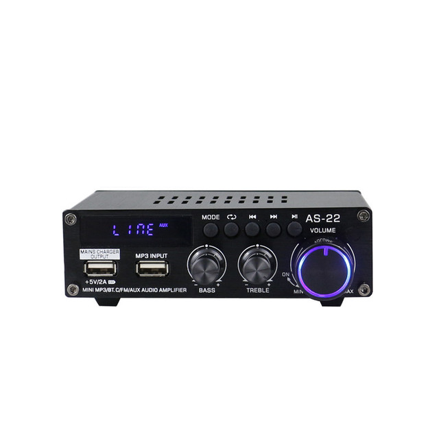 AS-22 Mini Hi-Fi Digital 900W Blue. Tooth Wireless Power Amplifier Car Home Audio Amp Subwoofer Speakers FM AUX MP3
