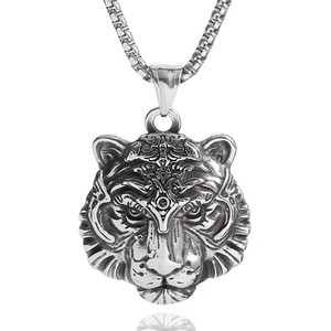 Pendentif Tête de Tigre en Acier Titane, Collier Unisexe, Style Urbain, Mode Soirée, Bijoux Hip Hop Punk, Forme Animale, Design Géométrique - Product Image 3