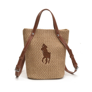 Yula Raffia Straw Woven Bucket Bag Khaki <b>Medium</b> Summer 2025 Beach Tote Shoulder <b>Handbag</b> - Product Image 5