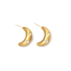 Pendientes de Acero Inoxidable Chapados en Oro con Cristales en Forma de Media Luna, Joyería de Moda - Product Image 1
