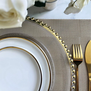 Bandeja <span class=keywords><strong>de</strong></span> Plástico Transparente con Cuentas Doradas <span class=keywords><strong>de</strong></span> 13 Pulgadas para Cocina, Bodas, Navidad, Fiestas, Comedor, Vajilla <span class=keywords><strong>de</strong></span> Restaurante - Product Image 6