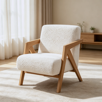 Fauteuil individuel Tenghang en bois massif de style mi-siècle, rembourré en tissu Teddy, pour salon, balcon, chaise d'appoint design et de détente