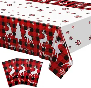 New Design Customized Durable Plastic Tablecloth Acceptable Christmas Table Decoration Accessories for Parties Disposable