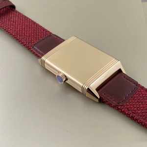 Montre vintage pour femme, rectangulaire, double face, cadran bordeaux, avec petite seconde, bracelet en cuir, montre élégante pour robe - Product Image 3