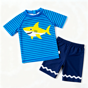 Oeko Texカスタムボーイの漫画プリント2ピース水着セット小さな男の子用スパンデックス/ポリエステルソフト & 通気性 - Product Image 1