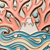 Émail souple personnalisé Corail Vague du Mont Fuji avec placage nickel, sculpture artistique, design ange, cadeau de collection