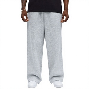 Pantalon de survêtement gris pour homme, coupe large, taille élastique, en coton, décontracté, pour l'automne - Product Image 1