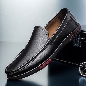 2026 Men Leather Shoes Slip‑On Design Stitched <b>Edge</b> Detail Non‑Slip Wear‑Resistant <b>Rubber</b> Sole Business Casual Moccasins for Men - Product Image 2