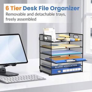 6 Tier Metal Mesh Paper <b>File</b> Organizer for Desk Paper Letter <b>Tray</b> Organizer Mesh Desk <b>File</b> Organizers with Handle - Product Image 5