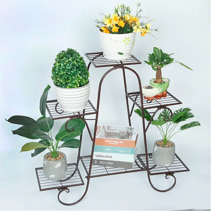 Junju Plant Stand Metal 6 Tier European Style Flower Pot Herbs Holder Rack Display Shelf For Indoor Outdoor Balcony Decoration