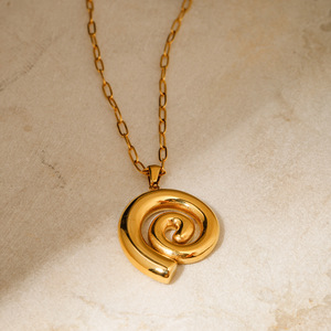 Spiral Pendant <b>Necklace</b> 18k Gold Plated Stainless Steel Women's Jewelry Everyday Wear Geometric Design Yiwu Origin - Product Image 4