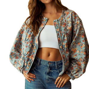 Chaqueta Vaquera Lavada con Estampado Floral, Nueva Colección 2025, Corte Regular, Estilo Formal Vintage, Transpirable, para Mujer - Product Image 1