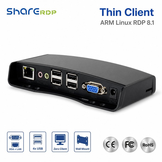 Sharerdp Wholesale ARM Fl120N VGA LAN USB2.0 Linux OS RDP 8.1 Thin Client Arm Zero Client for School Lab Smart Classroom