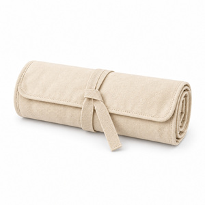 Étui à roulettes pour pinceaux de maquillage en toile, 12 emplacements élastiques, rabat anti-poussière, sangle de fixation, sans fermeture éclair, logo personnalisé, usine certifiée ISO BSCI - Product Image 2