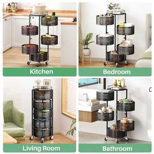 Customize Fruit <b>Vegetable</b> <b>Basket</b> for Kitchen, Rotating <b>Storage</b> Rack, 5 Tier Rolling Cart with Metal Wire <b>Basket</b>,Metal Wheels - Product Image 6