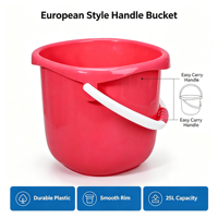 Seau de lavage en plastique de 25 litres avec poignée, seau de stockage d'eau domestique multicolore