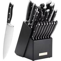 Offre Spéciale de qualité 15pc en acier inoxydable poignée forgée couteau de Chef ensemble de couteaux de cuisine avec bloc de couteaux en bois