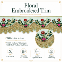 Ruban en dentelle maille or champagne de 6,5 cm de large avec broderie florale Seafoam pour robes, costumes, travaux manuels de couture et accessoires de décoration