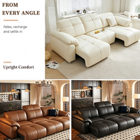 Ensemble de canapés inclinables électriques tendance style crème avec commande vocale, canapé-lit inclinable en cuir avec appui-tête à 5 positions et chargement USB
