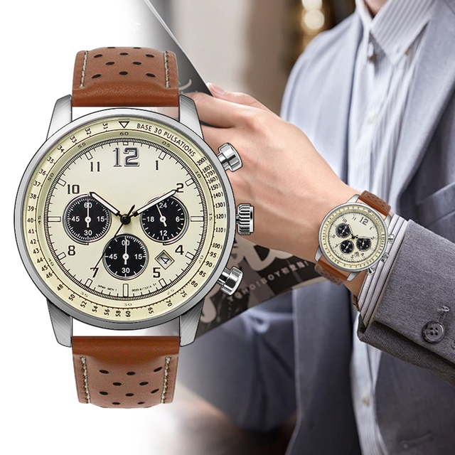 New Luxury Gold Time Zone Men's Watch 3ATM Water Resistant Round Pointer Chronograph Automatic Date Sport Quartz Watch for Men