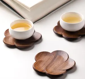 जापानी शैली काले अखरोट कोस्टर टेबल सजावट पेटल गर्मी प्रतिरोधी पेय पैड होम डाइनिंग टेबल चाय कॉफी कप पैड