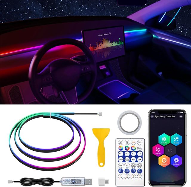 USB Plug and Play App Remote Control Car Symphony 110cm Chasing RGB Car Led Ambient Light with Motion Sensor Switch
