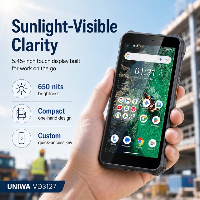 UNIWA VD3127 Compact Rugged Phone Android 15 5.45 Inch Sunlight Visible Screen IP68 IP69K NFC 4G Smartphone