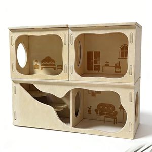 Acogedora Villa para Hámsteres, Casa de Madera Natural con Múltiples Habitaciones, Espacio de Exploración para Mascotas Pequeñas - Product Image 5