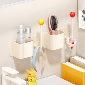 Xinzao Wall Mounted Storage Rack Rectangle Detachable <b>Shelf</b> Bathroom Organizer <b>With</b> <b>Hooks</b> For Toiletries And Hair Accessories - Product Image 1