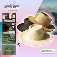Chapeau de paille de luxe OEM Shinehats 2026, design personnalisé, logo imprimé, style cowboy, large bord, bande noire, pour femme, été, soleil, plage, ski, sombrero