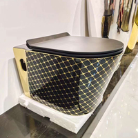 Ensemble de toilettes en céramique murale dorée K002G avec réservoir d'eau caché et placage de luxe