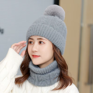 Ensembles de <span class=keywords><strong>bonnet</strong></span> et écharpe à <span class=keywords><strong>pompon</strong></span> pour femmes épaissi et chaud pour les sports d'extérieur des fabricants - Product Image 5