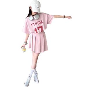 Set di due pezzi Casual estivo da ragazza nuovo stile gonna a maniche corte a maniche corte a tinta unita per ragazzi - Product Image 1