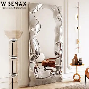 WISEMAX กระจกติดผนังสไตล์โมเดิร์น,กระจกสี่เหลี่ยมผืนผ้าโลหะมีเอกลักษณ์สำหรับตกแต่งบ้านแบบมีศิลปะสำหรับห้องนั่งเล่น