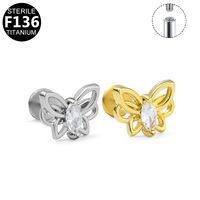 Getta Nouvelle Arrivée Titane Boucle d'Oreille Piercing Bijoux Papillon Mignon avec Fil Interne Zircon ASTM F136 Anneau à Lèvres pour Mariage