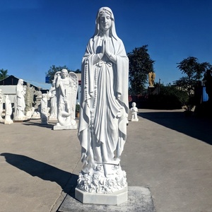 Statua della Vergine Maria in marmo bianco a grandezza naturale, design orientale, per uso in chiesa/cimitero, dimensioni e colore personalizzabili - Product Image 2