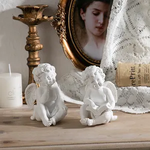 Cherubini per dormire in resina da giardino figurina di statua di angelo bianco statua commemorativa di scultura ad angolo adorabile carina