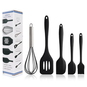 Ensemble d'ustensiles de cuisson innovants en silicone, 5 pièces, finition rouge et accents en acier inoxydable, pour une cuisine haut de gamme - Product Image 1