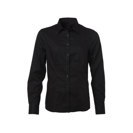 Ladies' Long Sleeve Classic Micro-Twill Shirt Easy-Care Cotton with Embroidered Logo Stand Collar-XL for Office Wear