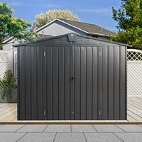 Abri de jardin extérieur 244x183cm en métal robuste avec doubles portes, grand auvent et pergola pour le rangement des outils