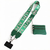 Tas Selempang Twill dengan Pesona Huruf Yunani Delta Zeta SGR Sorority yang Dapat Disesuaikan, Dilengkapi Kantong Kecil dengan Ritsleting dan Tali Webbing