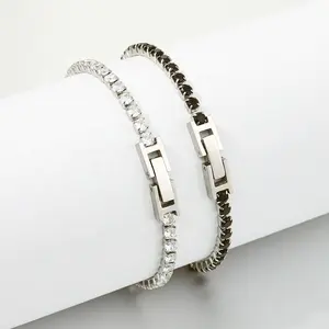 Pulsera de tenis de 3mm de circón blanco y negro de metal de acero inoxidable chapado en oro de 18 quilates personalizada al por mayor para mujer