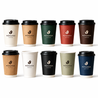Gobelets à café jetables en papier noir avec couvercle, à paroi simple ou double, pour boissons chaudes, avec logo personnalisé imprimé, 8 oz, 12 oz, 16 oz